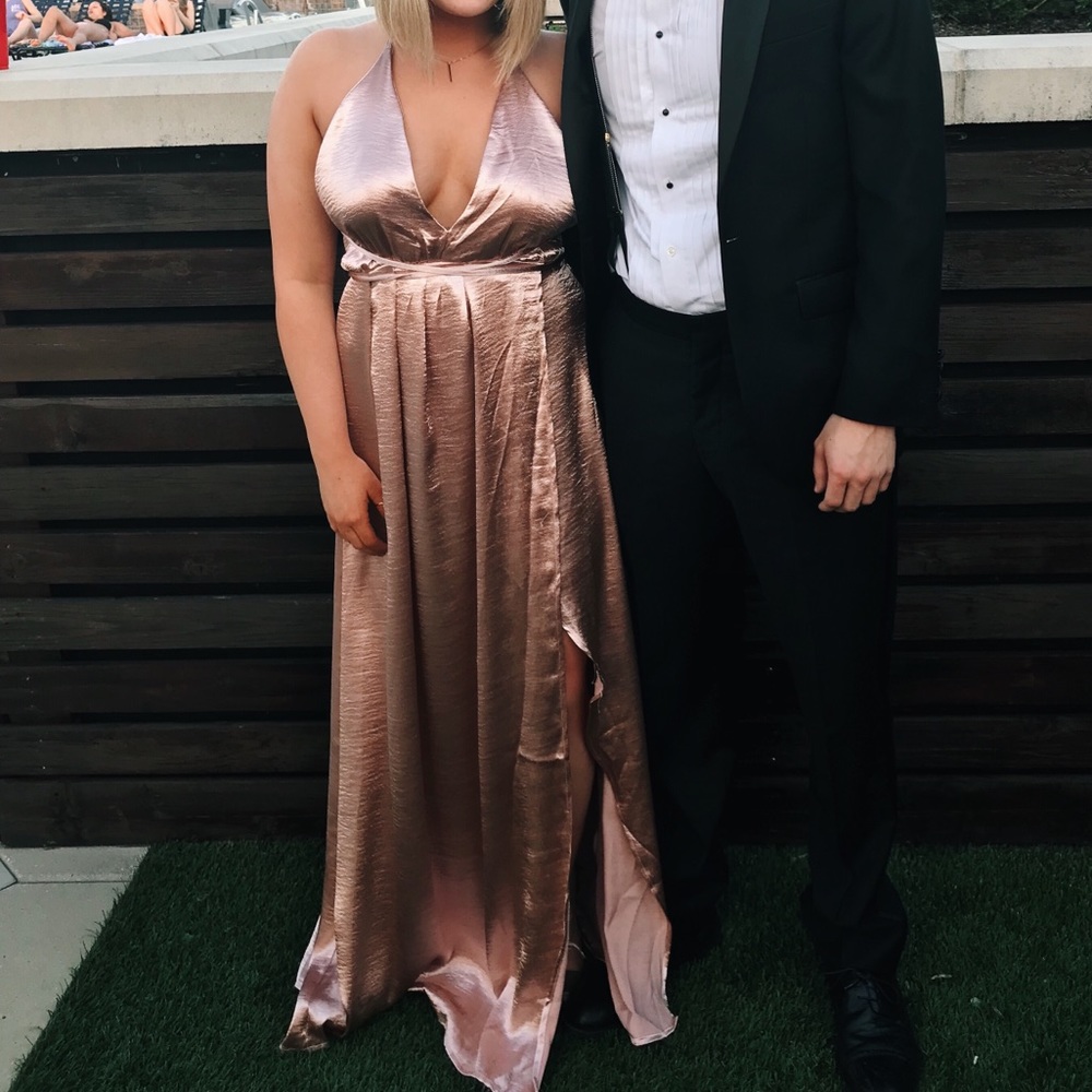 metallic pink formal dress